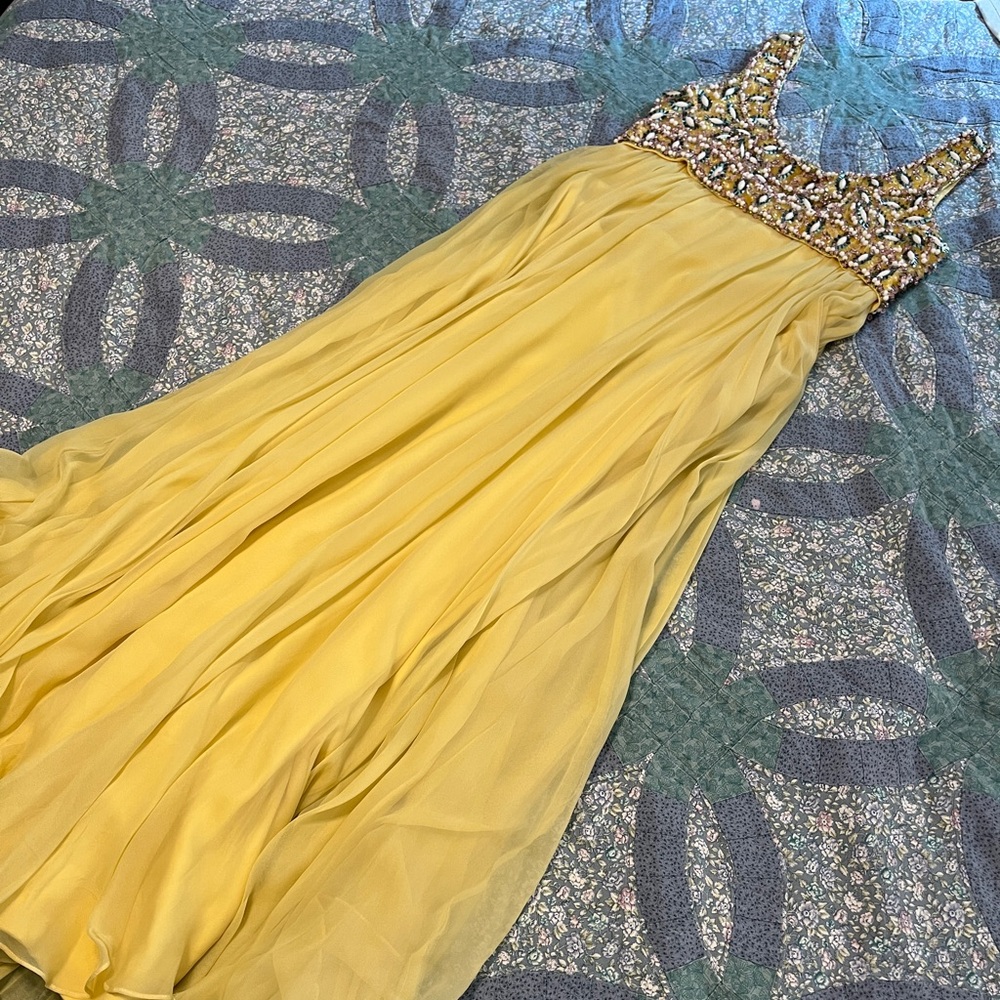 Vintage 1960’s Malcolm Starr Chic Yellow Evening Dress with Embellished Bodice
